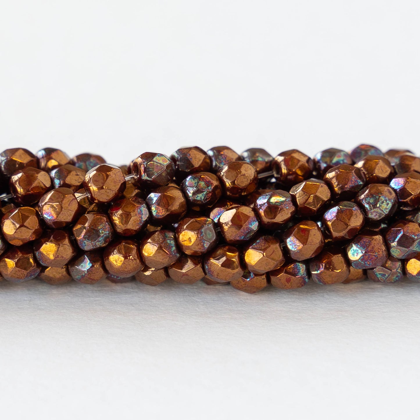 3mm Round Faceted Glass Beads - Bronze Luster  Iris-  50 Beads