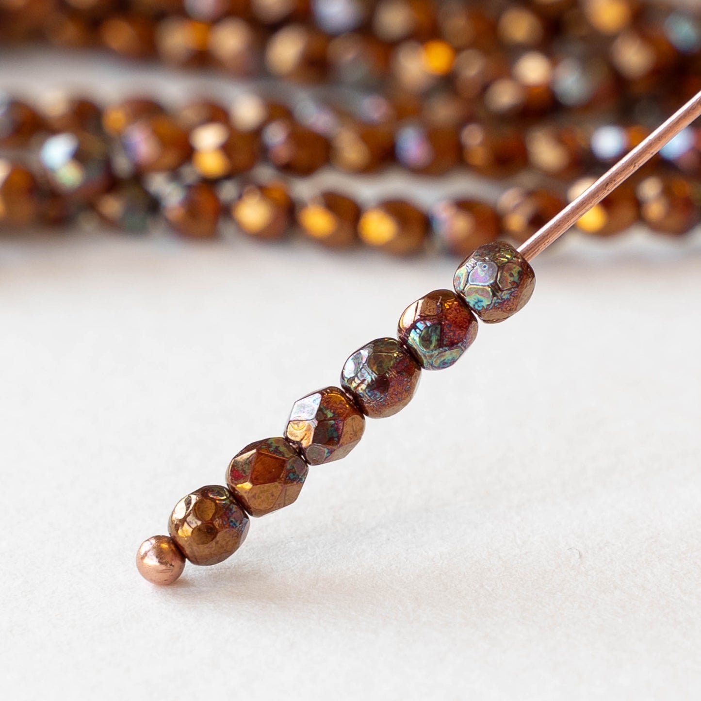 3mm Round Faceted Glass Beads - Bronze Luster  Iris-  50 Beads