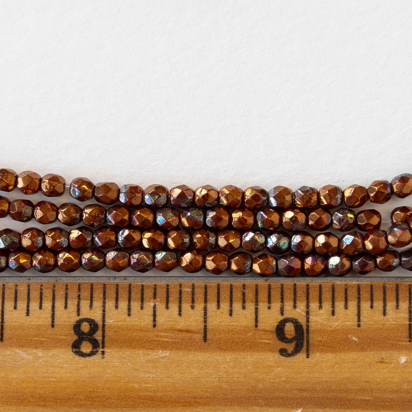 3mm Round Faceted Glass Beads - Bronze Luster  Iris-  50 Beads