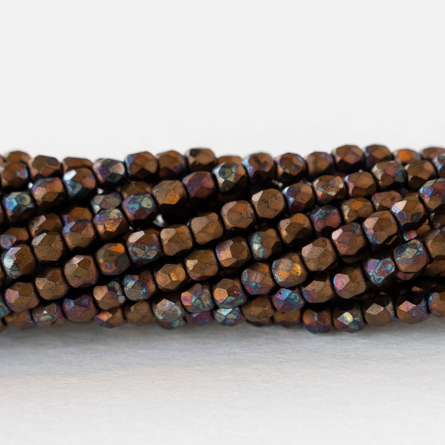 3mm Round Faceted Glass Beads - Opaque Bronze Vega - 50 Beads