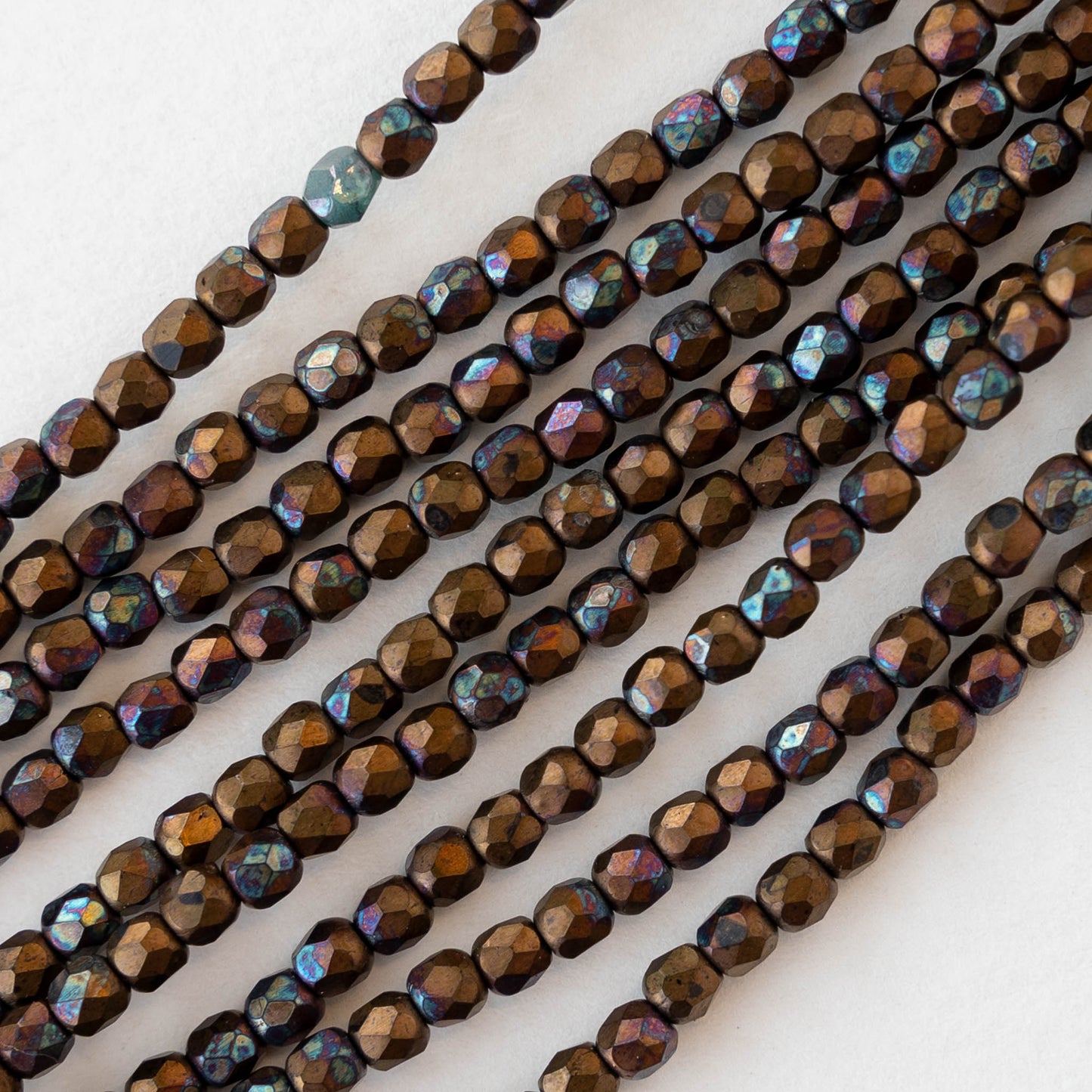 3mm Round Faceted Glass Beads - Opaque Bronze Vega - 50 Beads