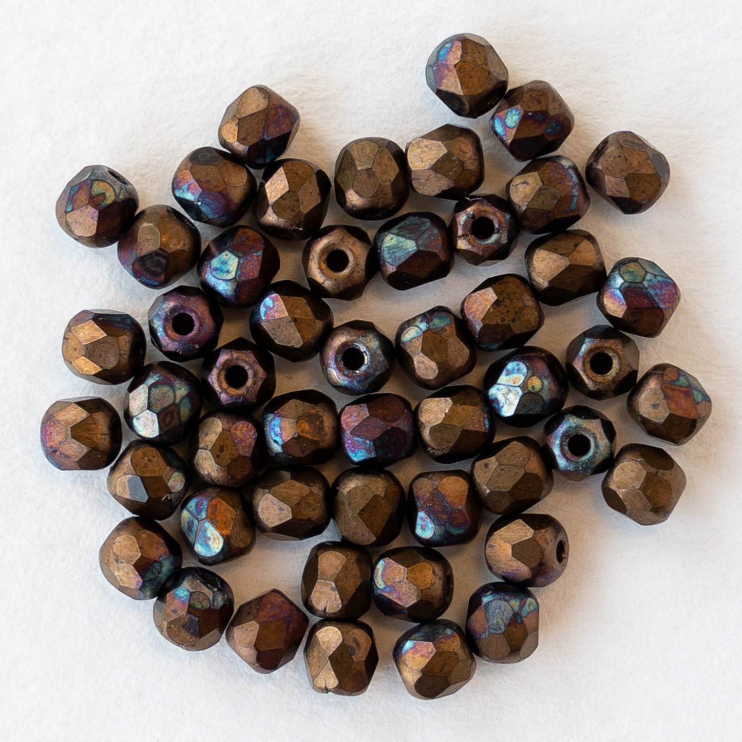 3mm Round Faceted Glass Beads - Opaque Bronze Vega - 50 Beads