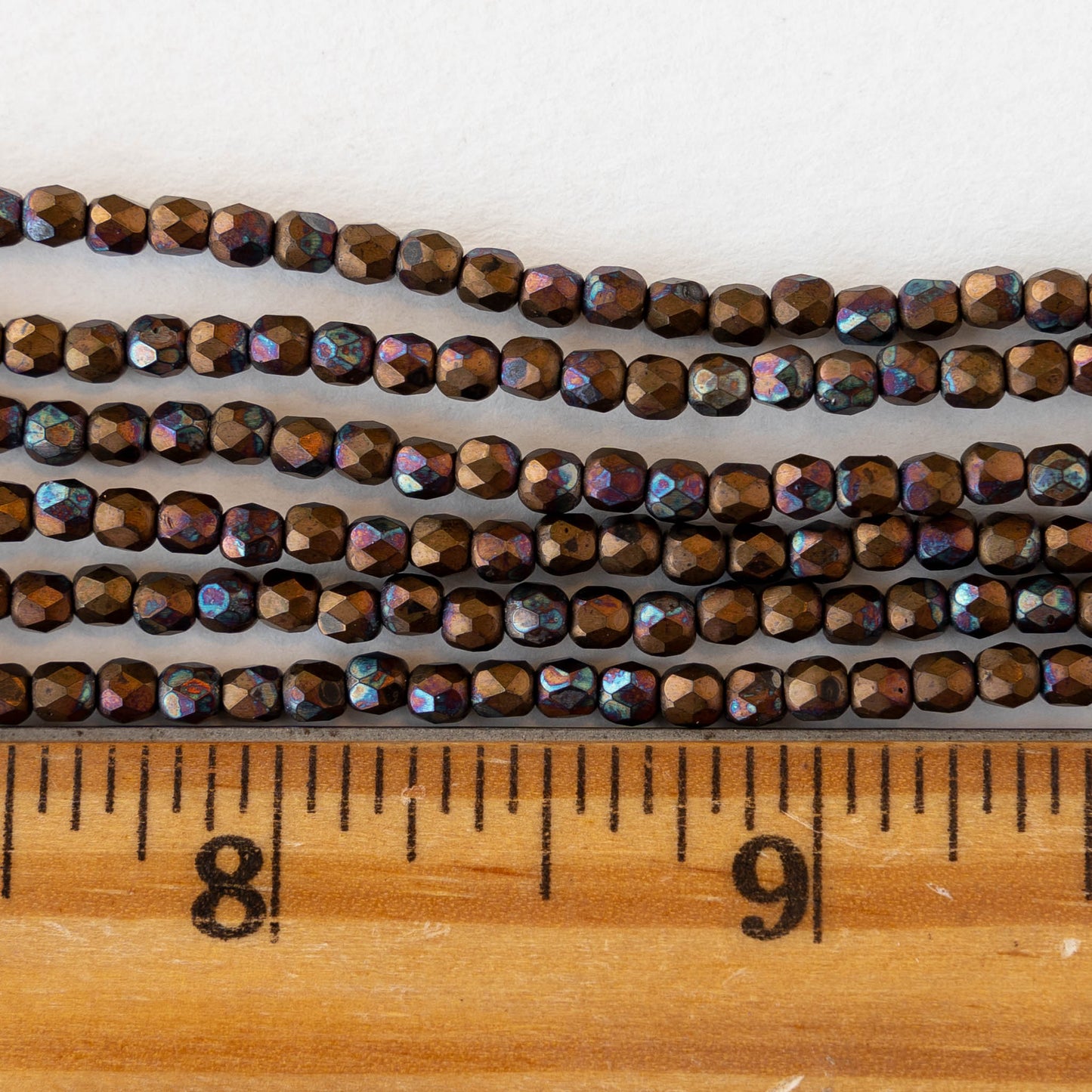 3mm Round Faceted Glass Beads - Opaque Bronze Vega - 50 Beads