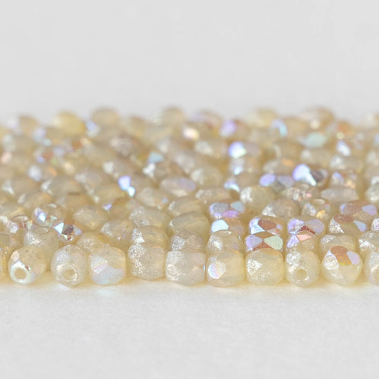3mm Round Beads - Ivory with an AB and Mercury Finish - 50 beads