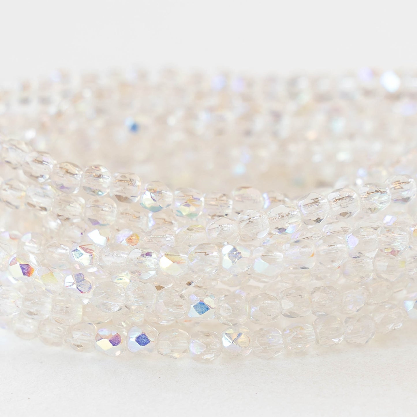 3mm Round Faceted Glass Beads - Crystal AB - 50 Beads