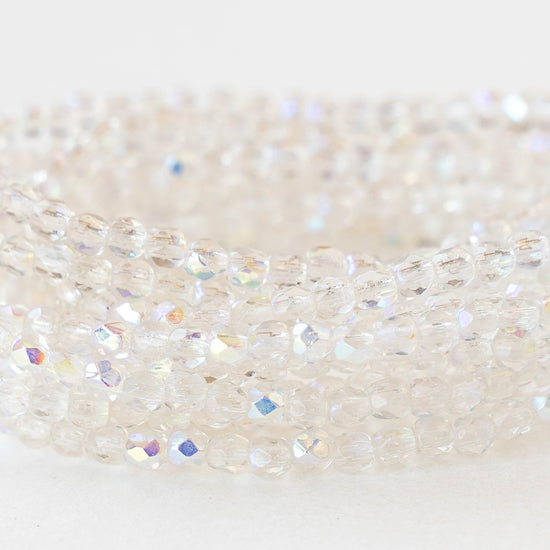 3mm Round Faceted Glass Beads - Crystal AB - 50 Beads