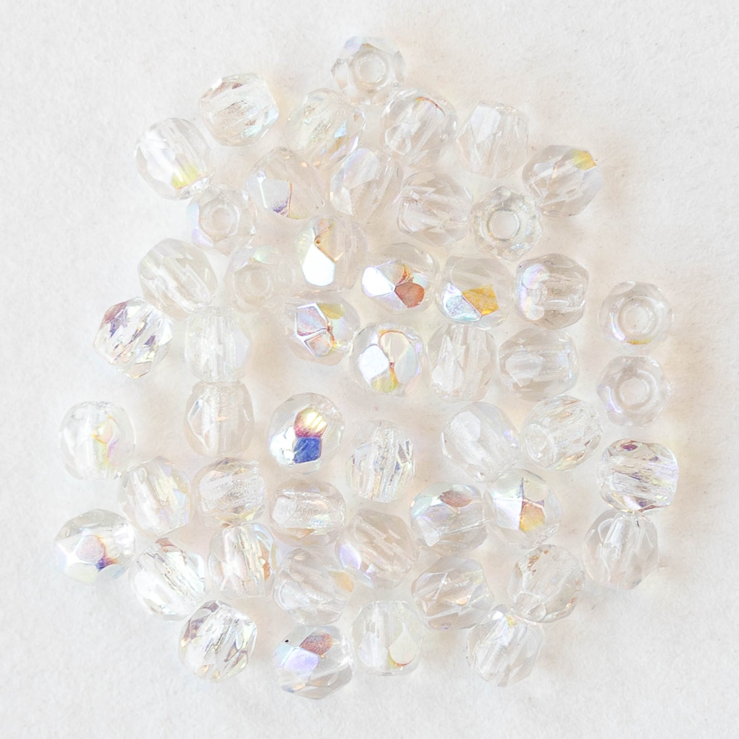 3mm Round Faceted Glass Beads - Crystal AB - 50 Beads