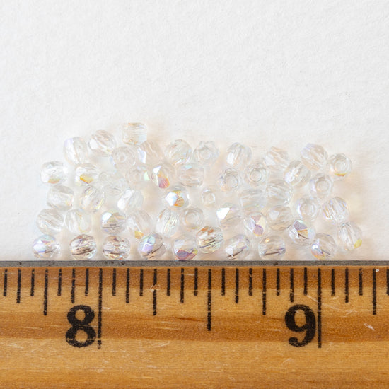 3mm Round Faceted Glass Beads - Crystal AB - 50 Beads