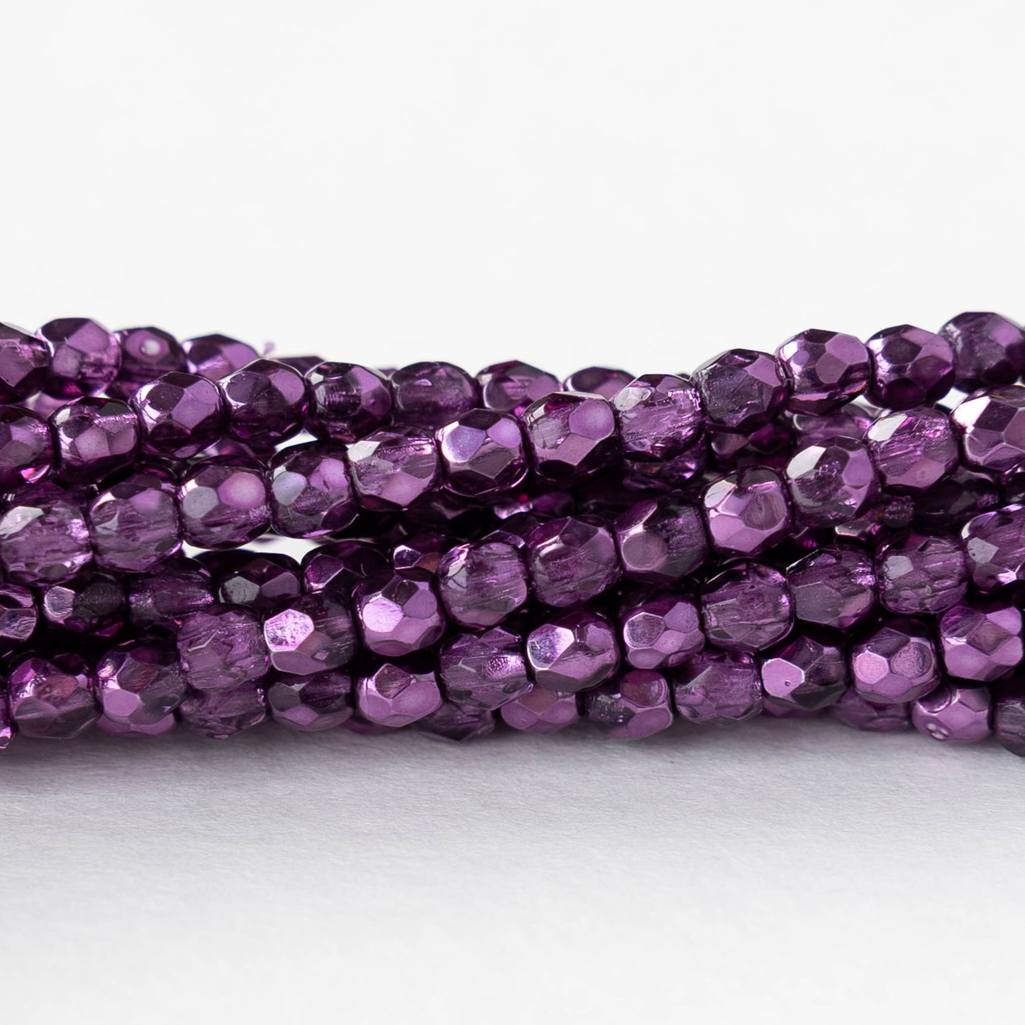 3mm Firepolished Round Beads - Crystal Amethyst Metallic - 50 Beads
