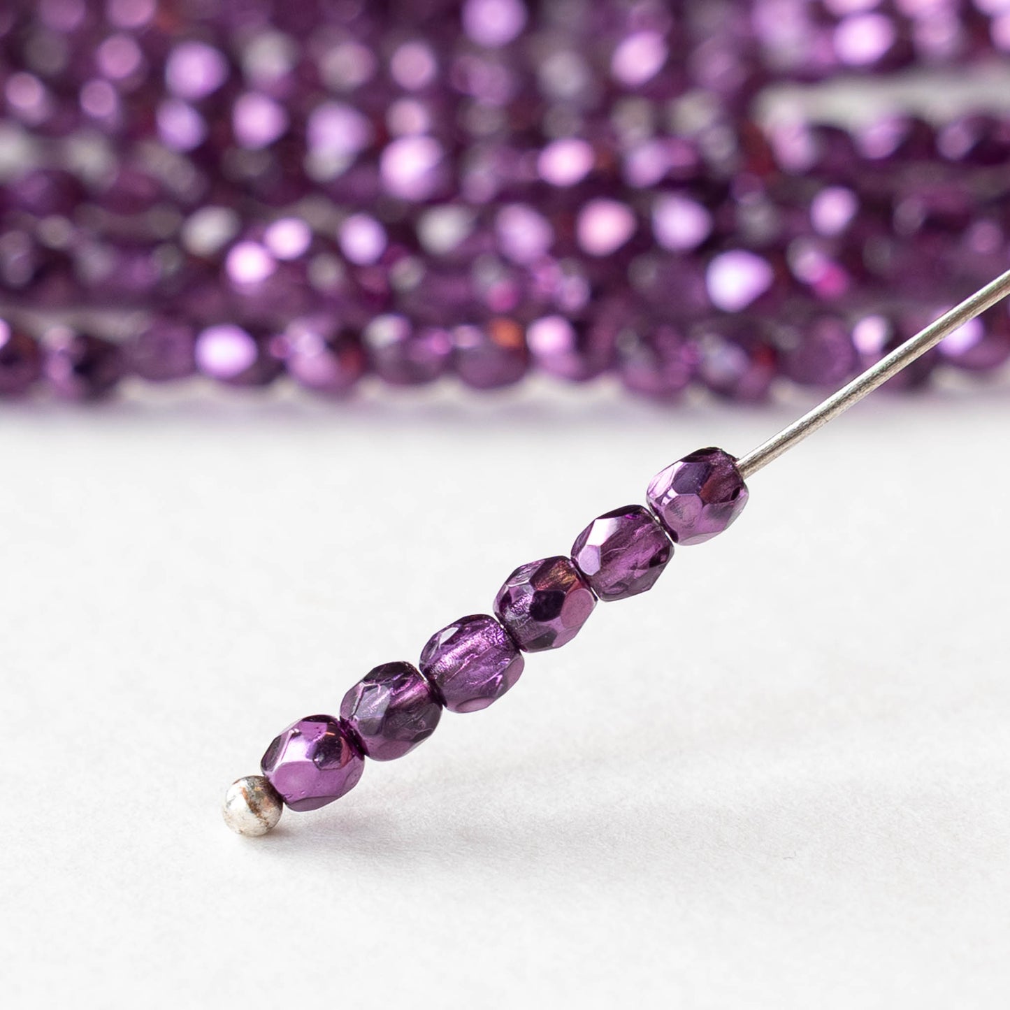 3mm Firepolished Round Beads - Crystal Amethyst Metallic - 50 Beads