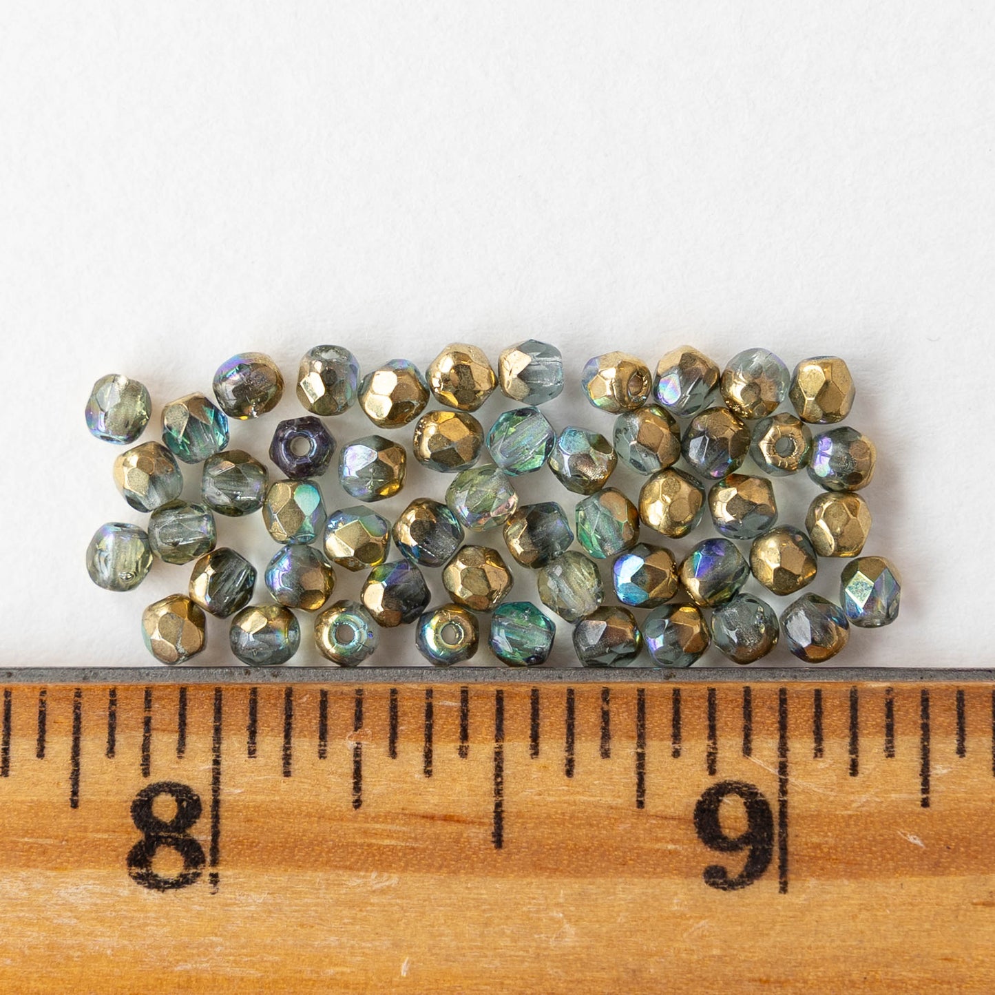 3mm Firepolished Round Beads - Blue Green with Gold Luster AB - 50 Beads