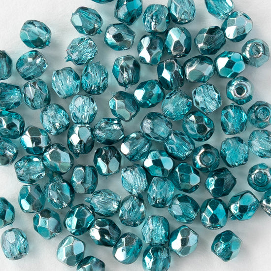 3mm Firepolished Round Beads - Crystal Marine Metallic - 50 Beads