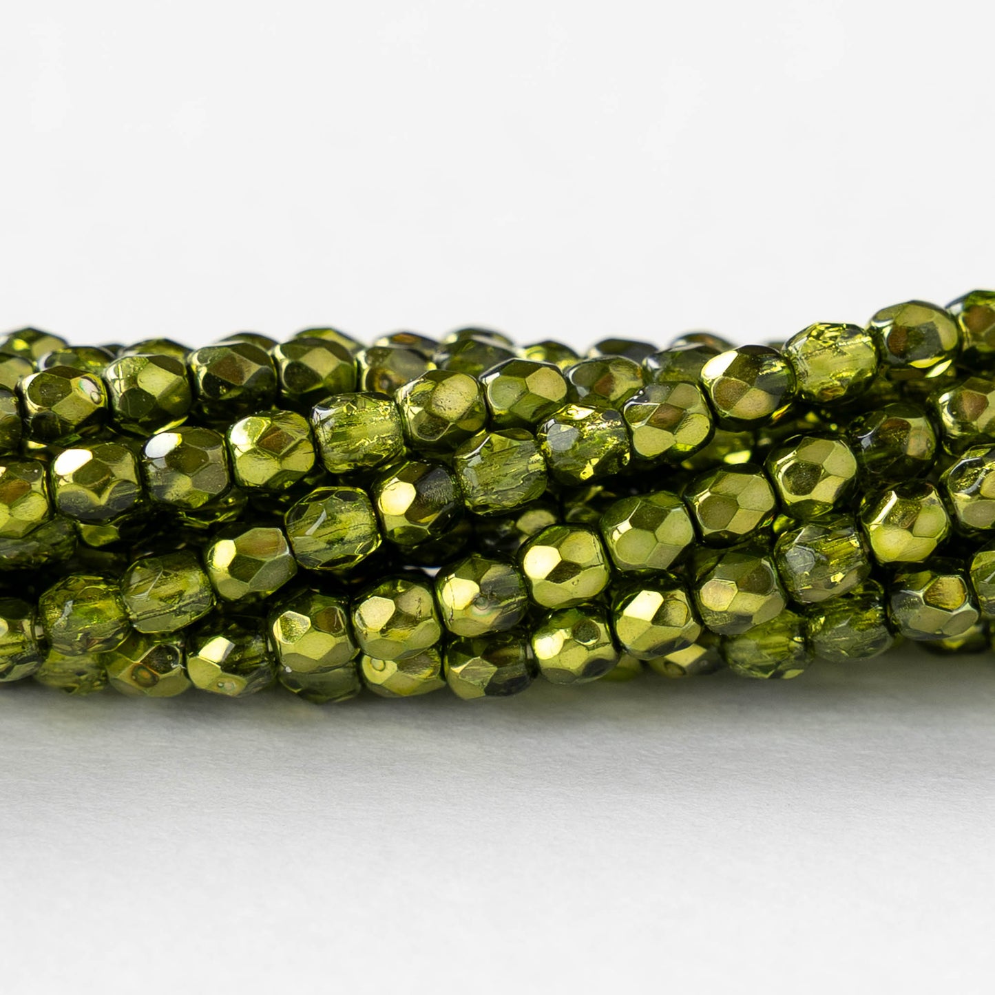 3mm Firepolished Round Beads - Crystal Olive Metallic - 50 Beads