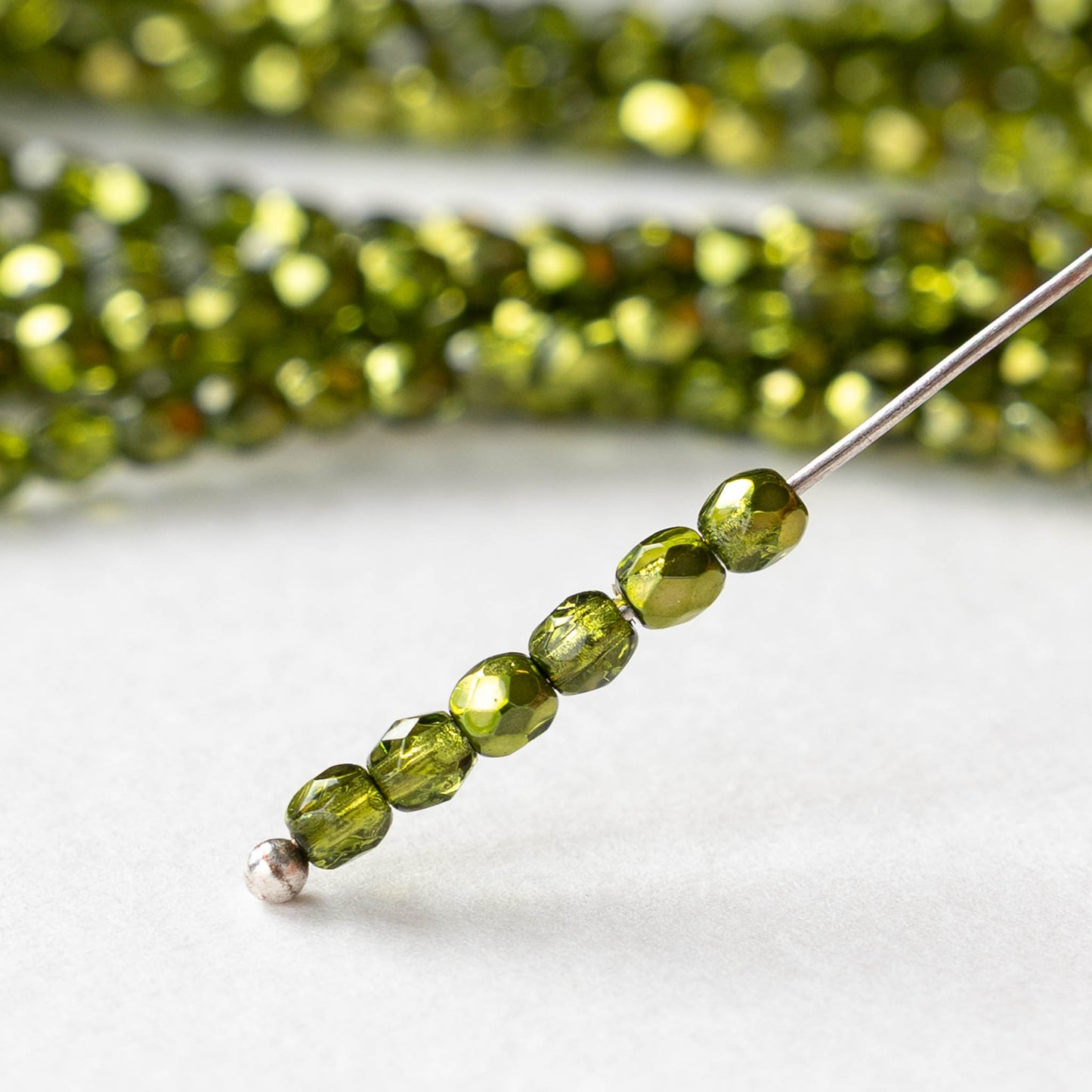 3mm Firepolished Round Beads - Crystal Olive Metallic - 50 Beads