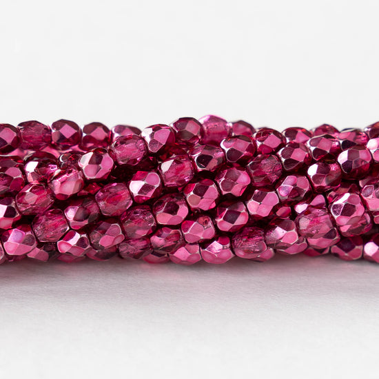 3mm Firepolished Round Beads - Crystal Rose Metallic - 50 Beads