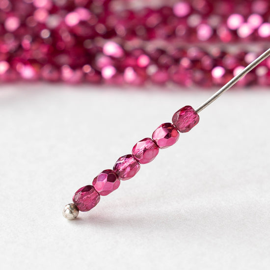 3mm Firepolished Round Beads - Crystal Rose Metallic - 50 Beads