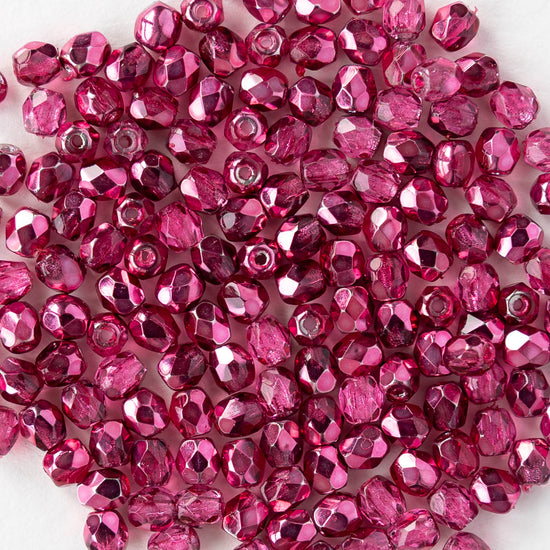 3mm Firepolished Round Beads - Crystal Rose Metallic - 50 Beads