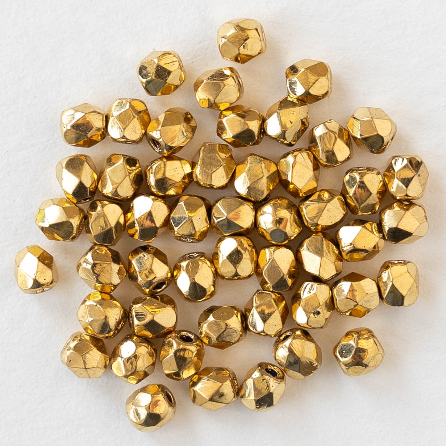 3mm Round Faceted Glass Beads - Gold - 50 Beads