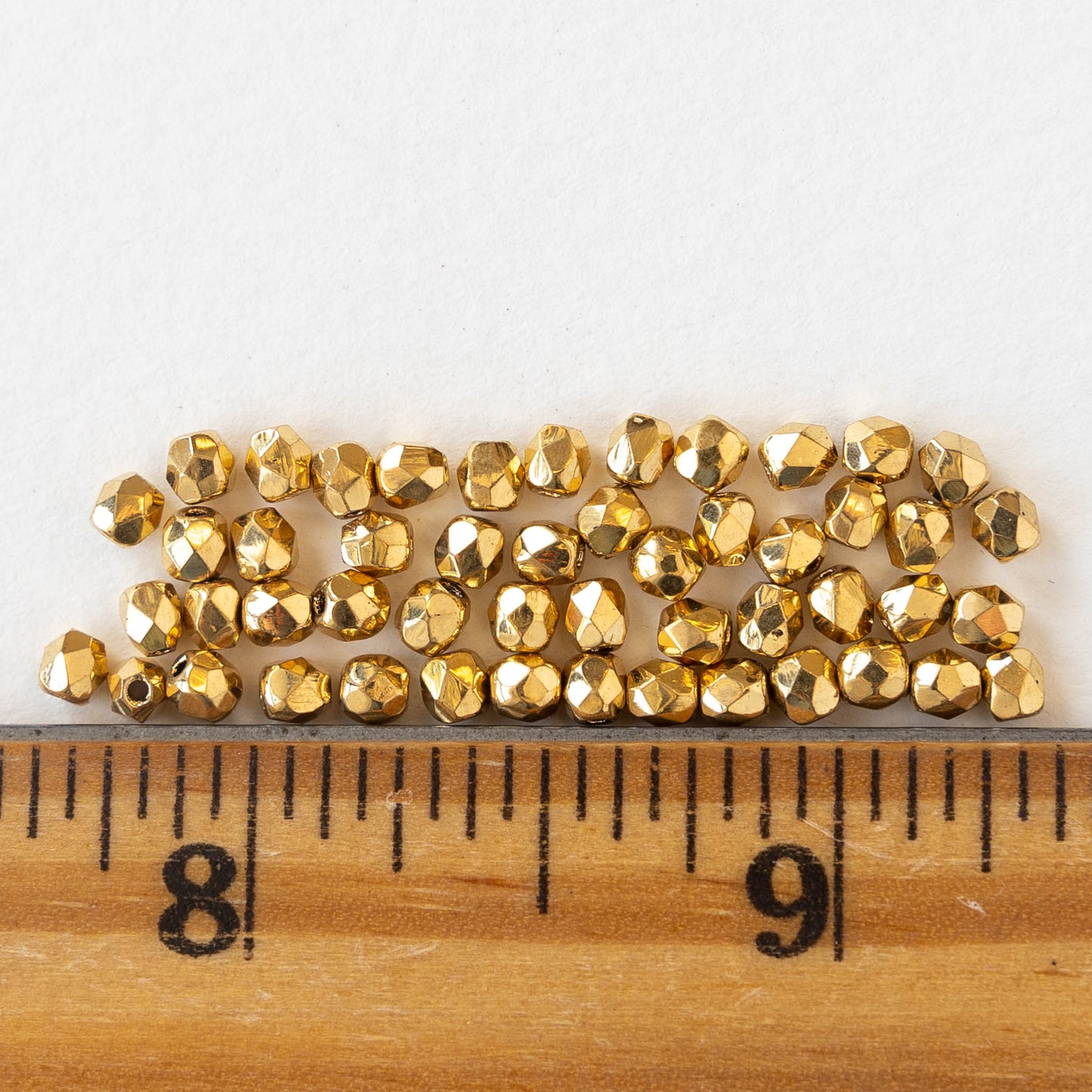 3mm Round Faceted Glass Beads - Gold - 50 Beads