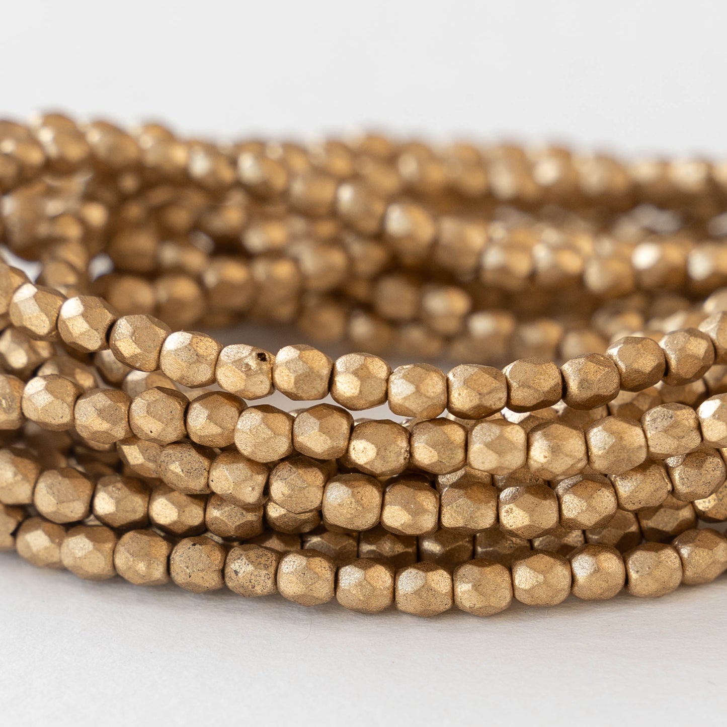 3mm Round Faceted Glass Beads - Matte Gold - 50 Beads