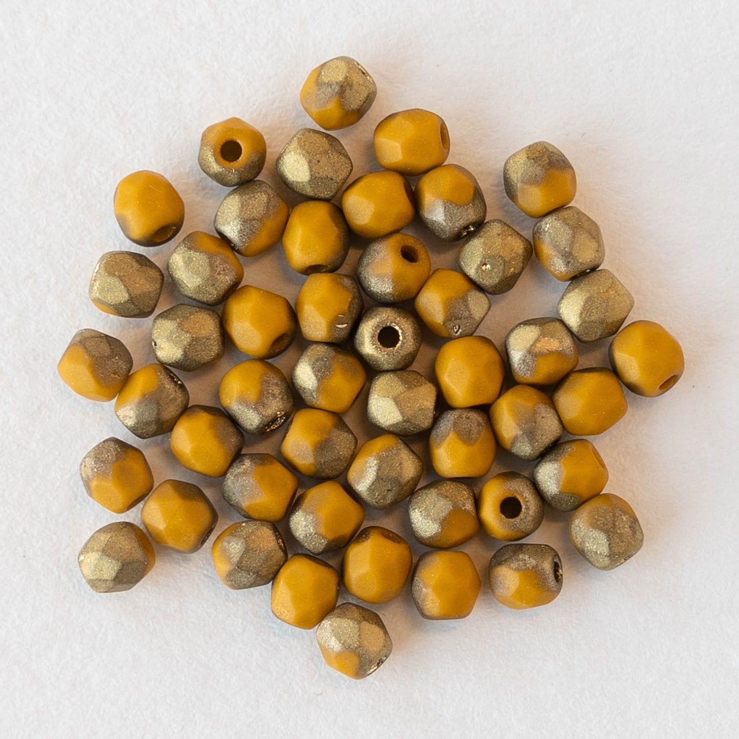 3mm Round Beads - Opaque Yellow Ochre with Gold - 50 Beads