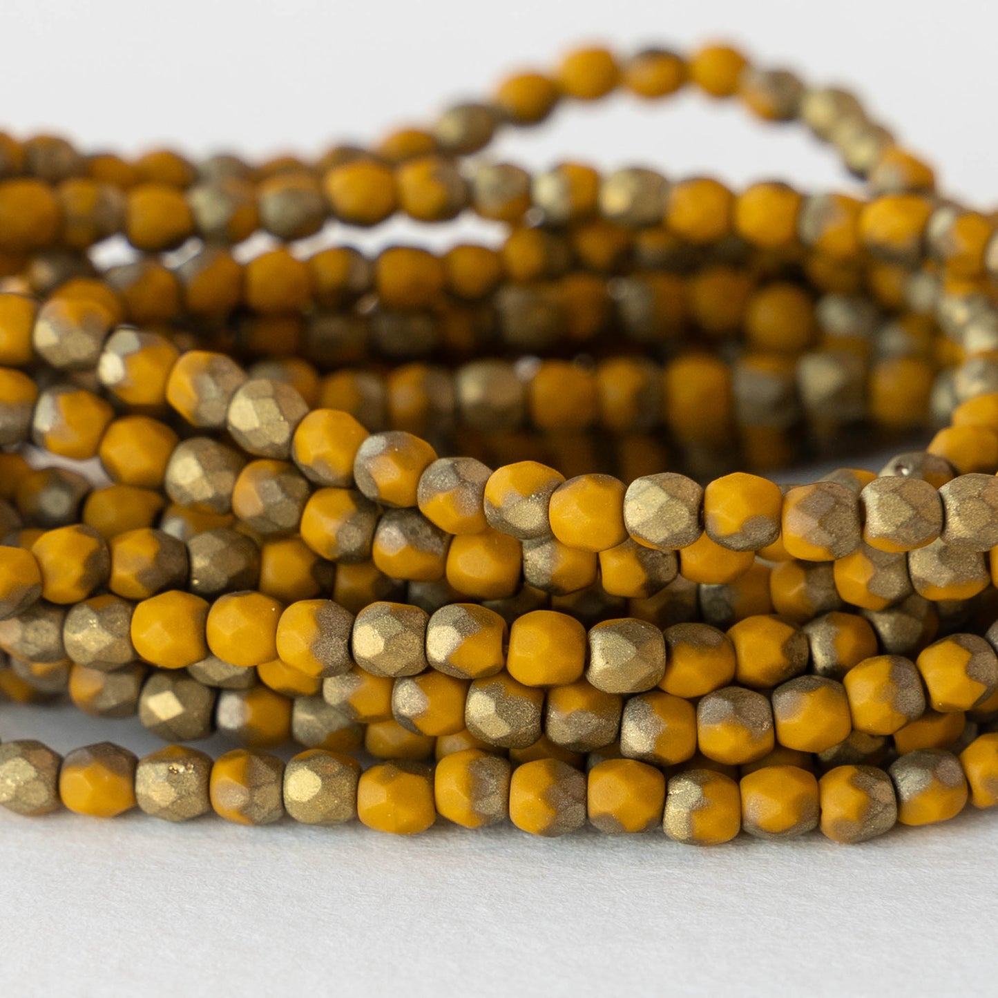 3mm Round Beads - Opaque Yellow Ochre with Gold - 50 Beads