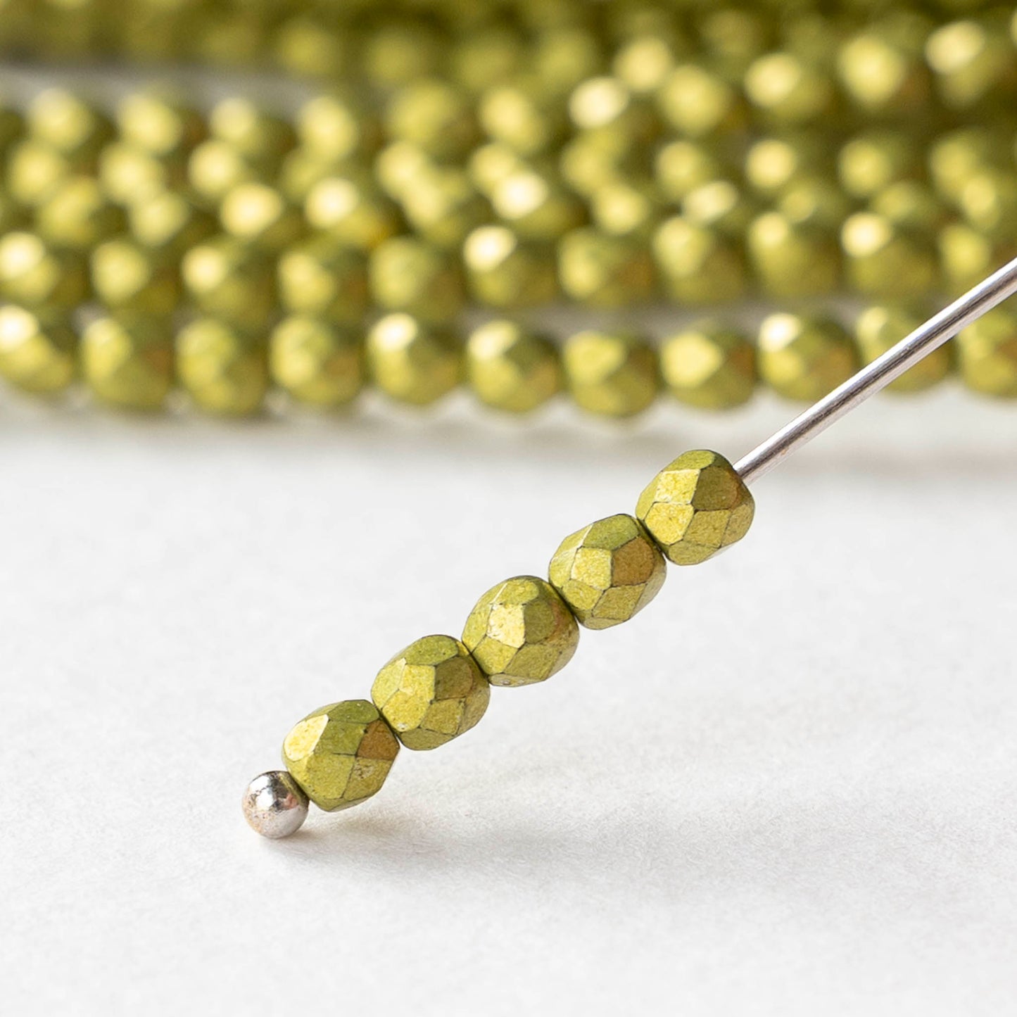3mm Firepolished Round Beads - Saturated Metallic Primrose - 50 Beads
