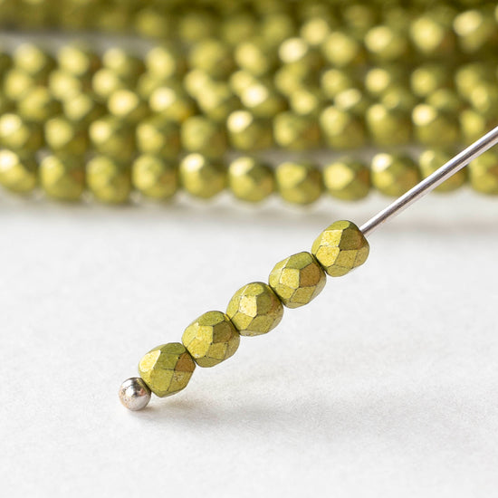 3mm Firepolished Round Beads - Saturated Metallic Primrose - 50 Beads