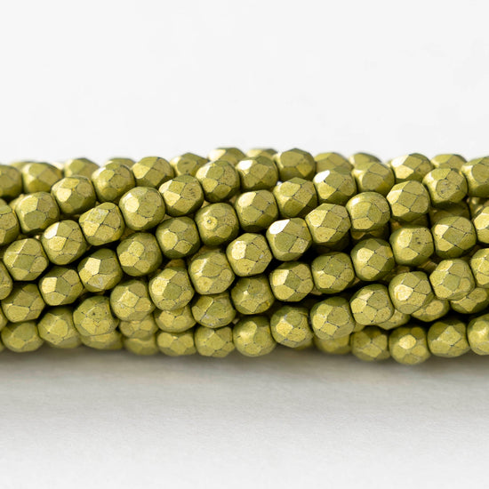 3mm Firepolished Round Beads - Saturated Metallic Primrose - 50 Beads