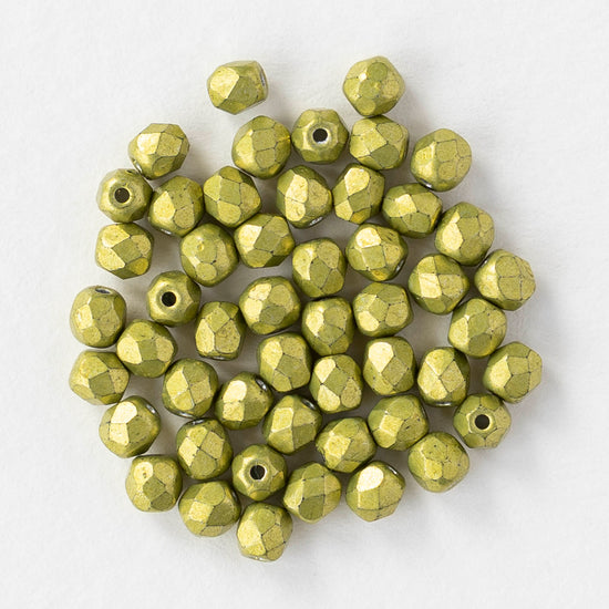 3mm Firepolished Round Beads - Saturated Metallic Primrose - 50 Beads