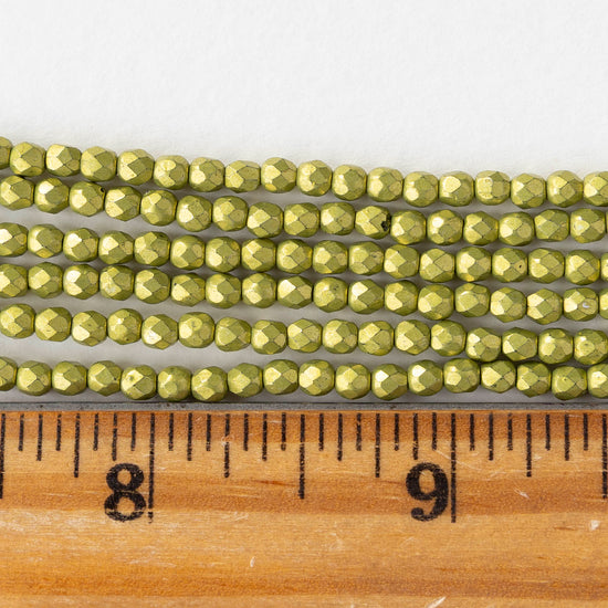 3mm Firepolished Round Beads - Saturated Metallic Primrose - 50 Beads