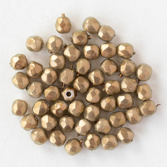 3mm Firepolished Round Beads - Halo Ethereal Linen - 50 Beads