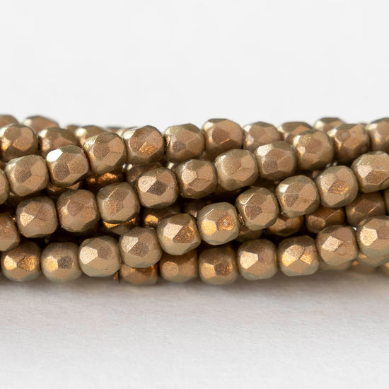 3mm Firepolished Round Beads - Halo Ethereal Linen - 50 Beads