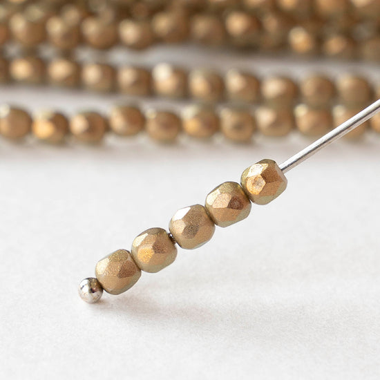 3mm Firepolished Round Beads - Halo Ethereal Linen - 50 Beads