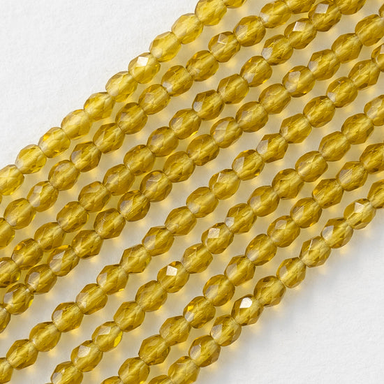 3mm Round Faceted Glass Beads - Transparent Honey Amber- 100 Beads