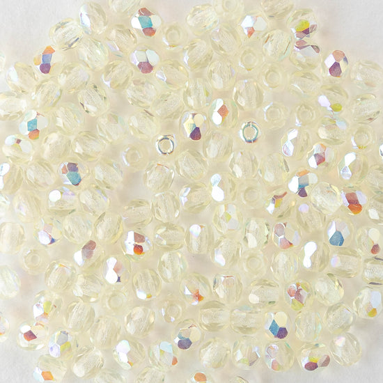 3mm Round Glass Beads - Pale Yellow AB - 120 Beads