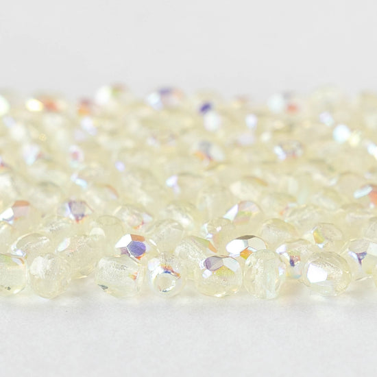 3mm Round Glass Beads - Pale Yellow AB - 120 Beads