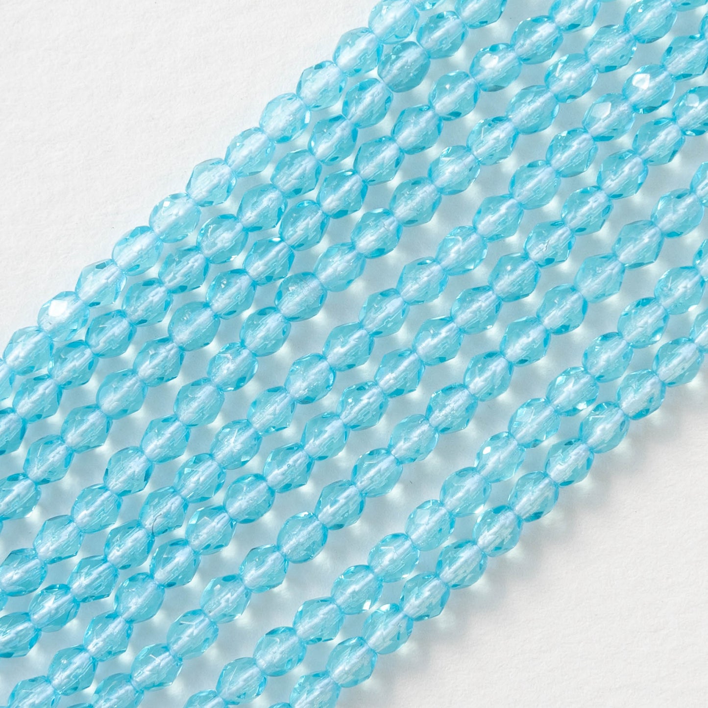 3mm Round Faceted Glass Beads - Transparent Light Aqua- 100 Beads