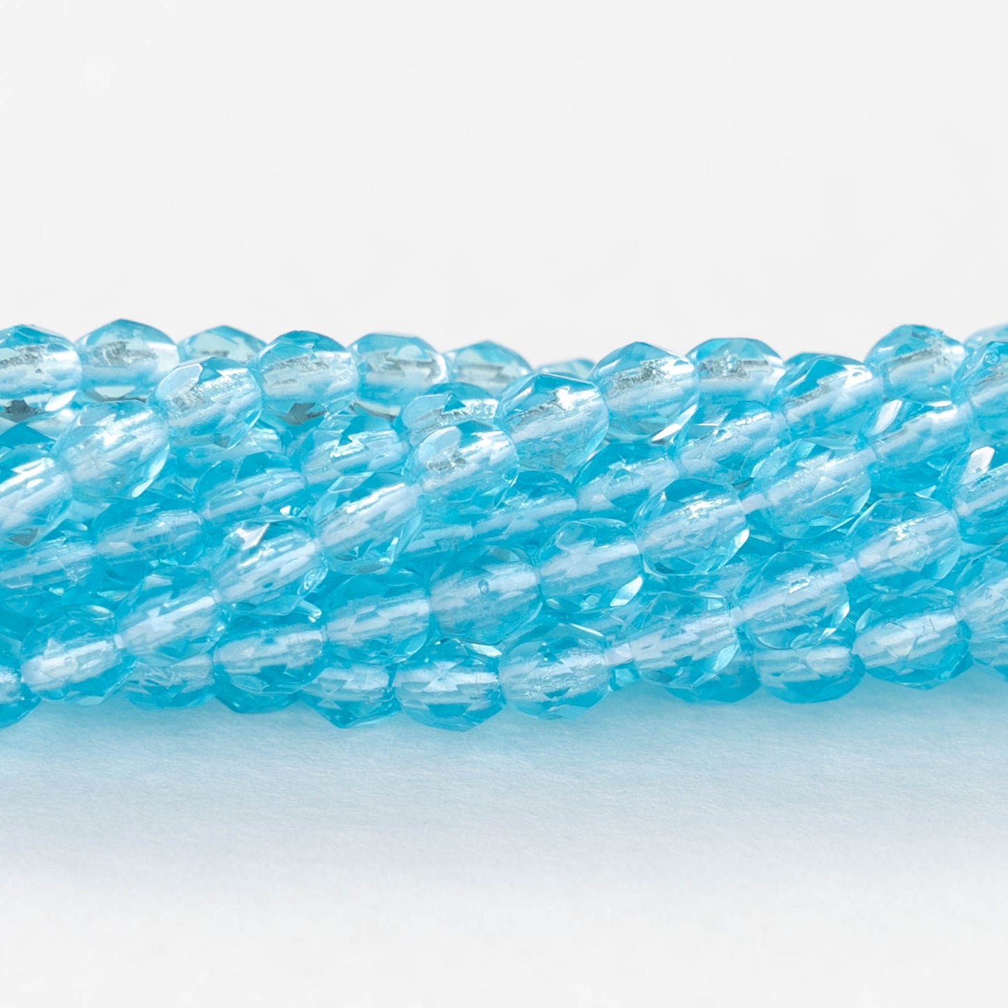 3mm Round Faceted Glass Beads - Transparent Light Aqua- 100 Beads