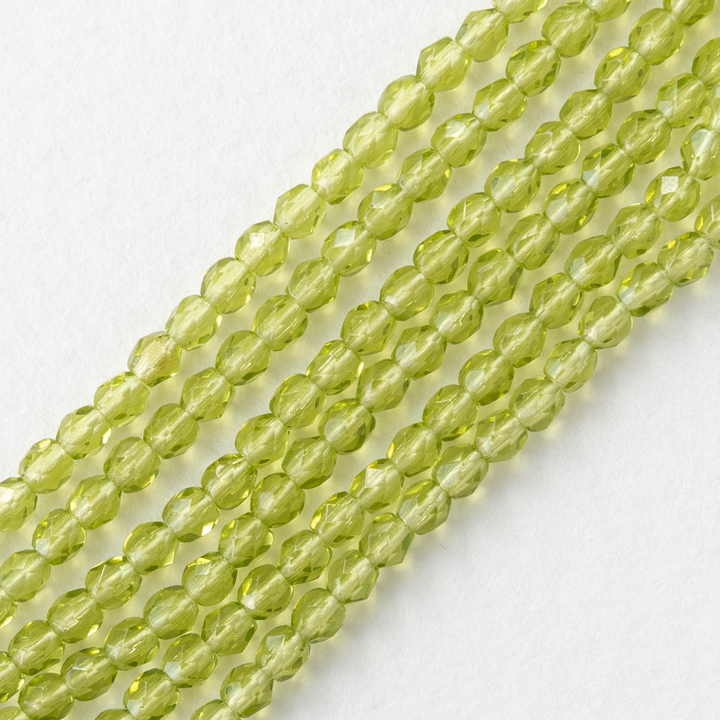 3mm Round Faceted Glass Beads - Transparent Light Lime Green- 100 Beads