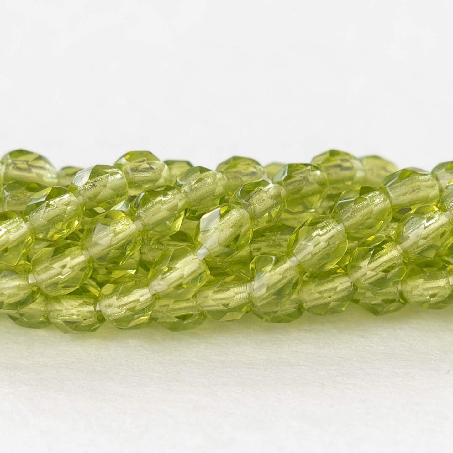 3mm Round Faceted Glass Beads - Transparent Light Lime Green- 100 Beads