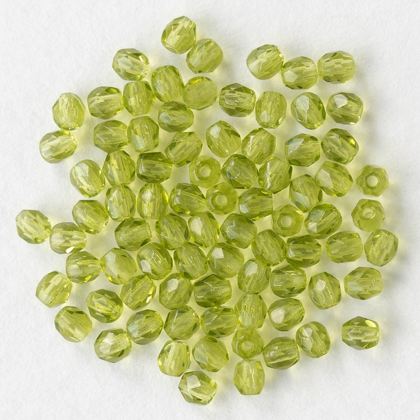 3mm Round Faceted Glass Beads - Transparent Light Lime Green- 100 Beads