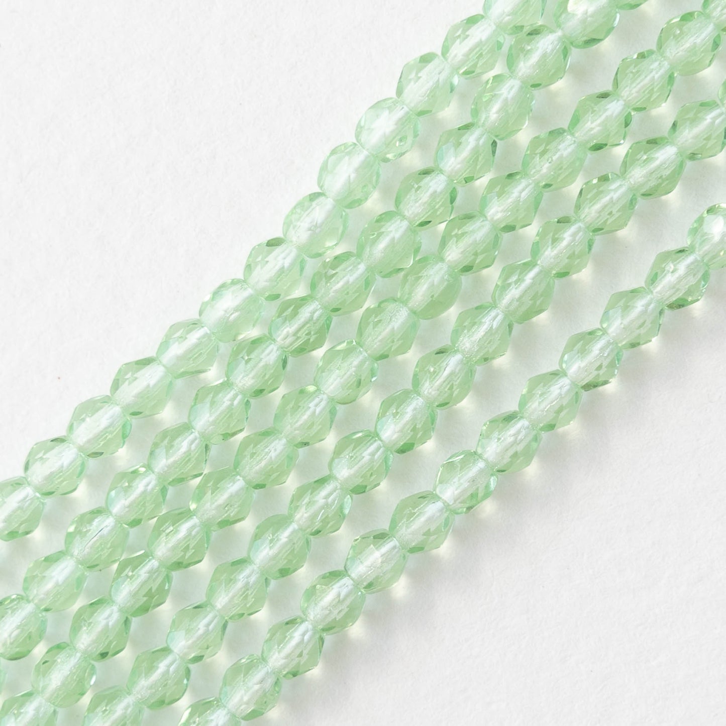 3mm Round Faceted Glass Beads - Transparent Light Peridot- 100 Beads