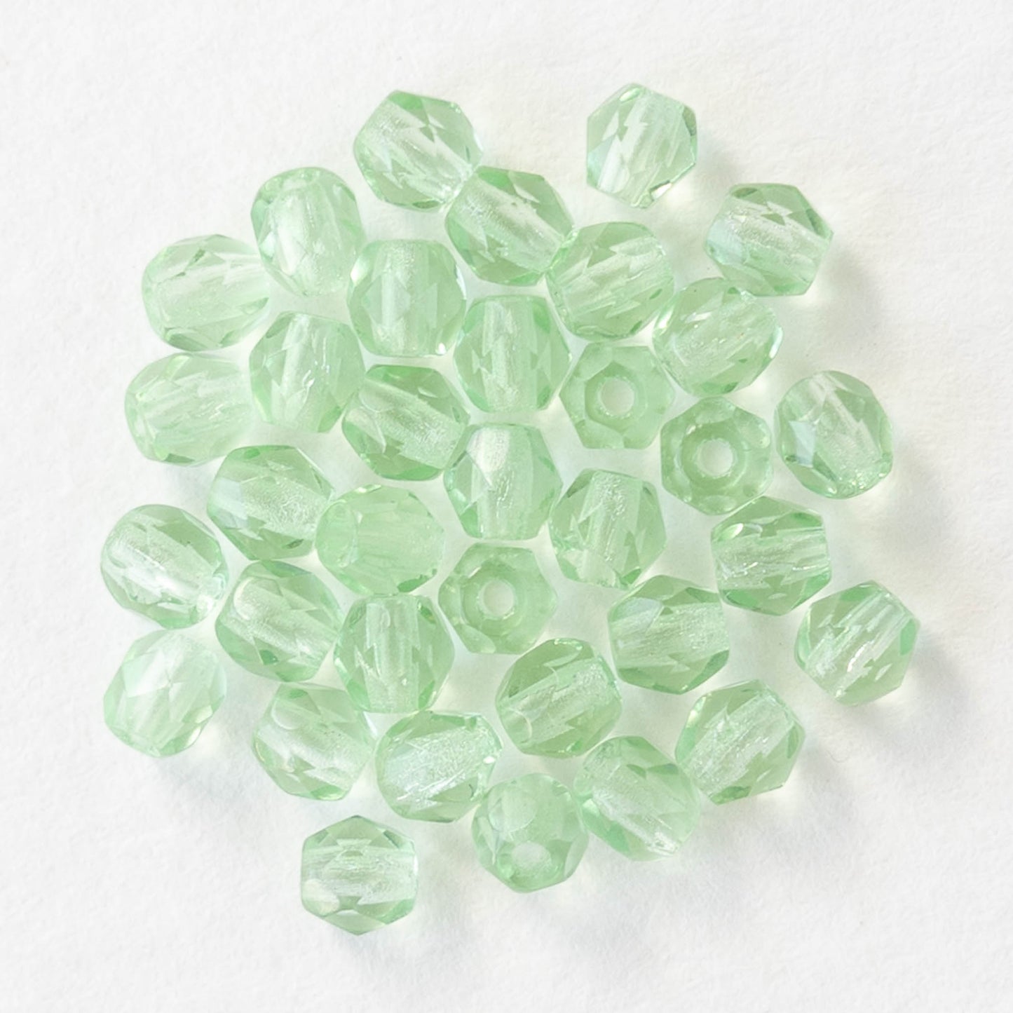 3mm Round Faceted Glass Beads - Transparent Light Peridot- 100 Beads