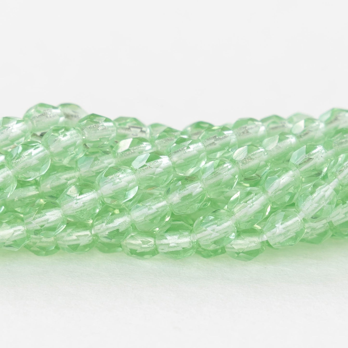 3mm Round Faceted Glass Beads - Transparent Light Peridot- 100 Beads