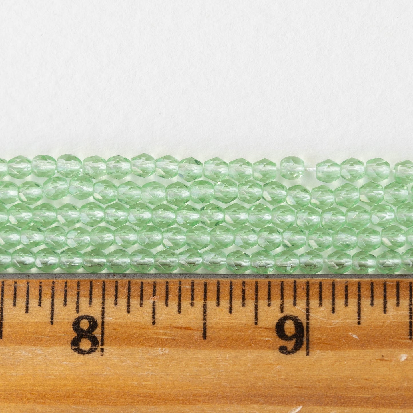 3mm Round Faceted Glass Beads - Transparent Light Peridot- 100 Beads