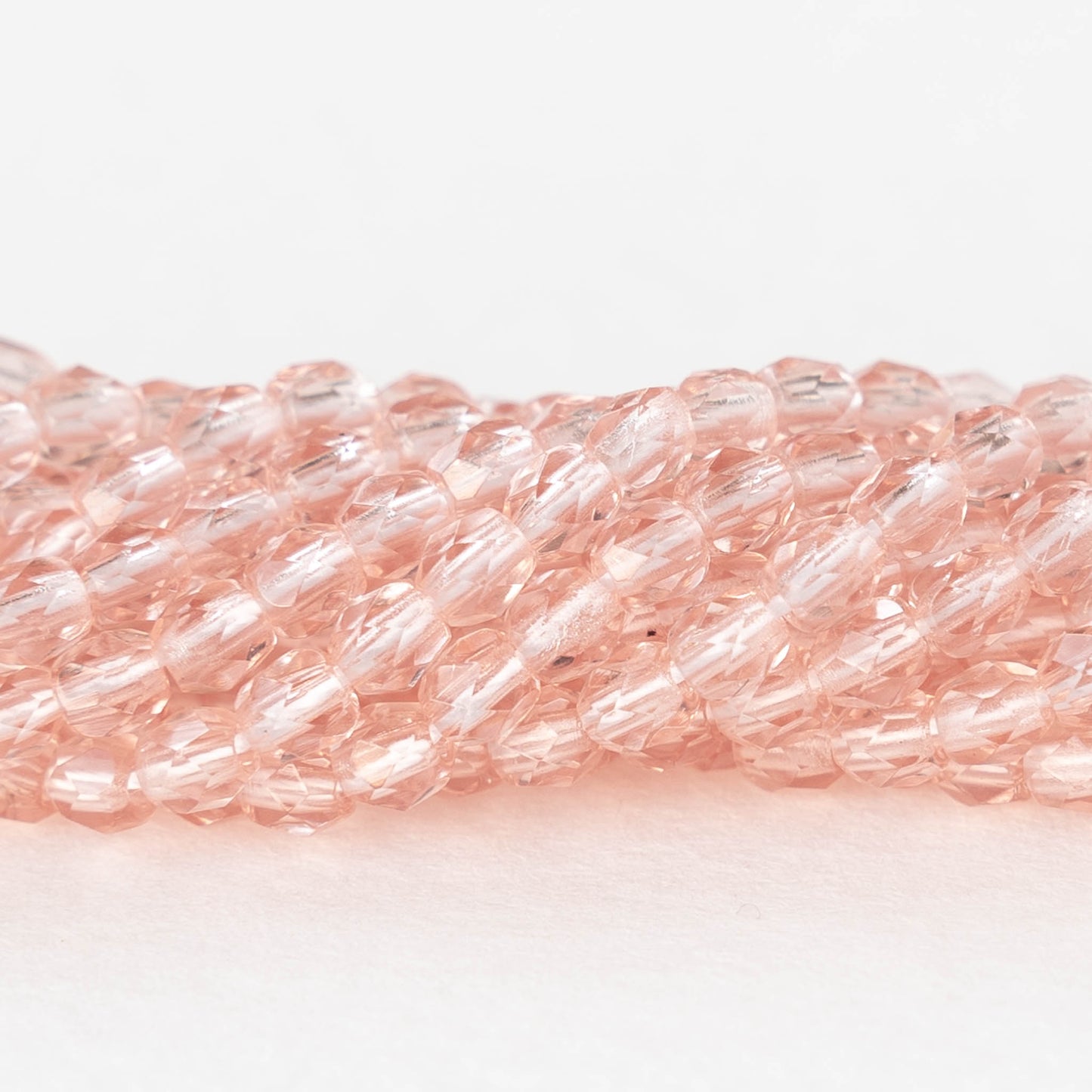 3mm Round Faceted Glass Beads  - Transparent Light Rosaline -100 Beads