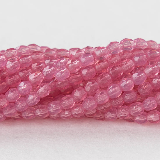 3mm Faceted Round Beads - Milky Pink Opaline - 100 beads