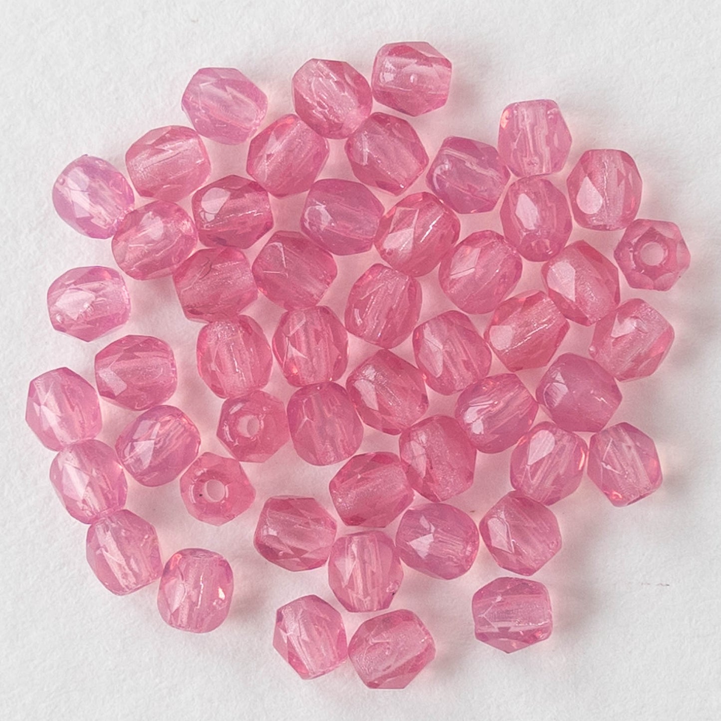 3mm Faceted Round Beads - Milky Pink Opaline - 100 beads