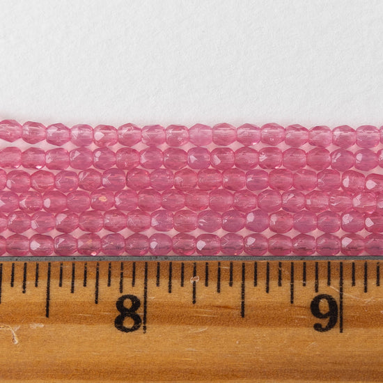 3mm Faceted Round Beads - Milky Pink Opaline - 100 beads